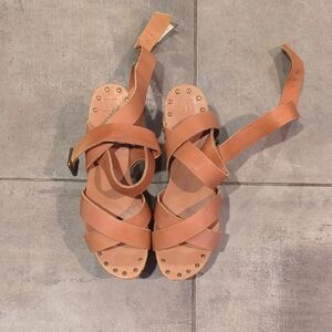 Joe's Jeans Brenda Wooden Platform Sandals Size 9.5 All Leather Uppers